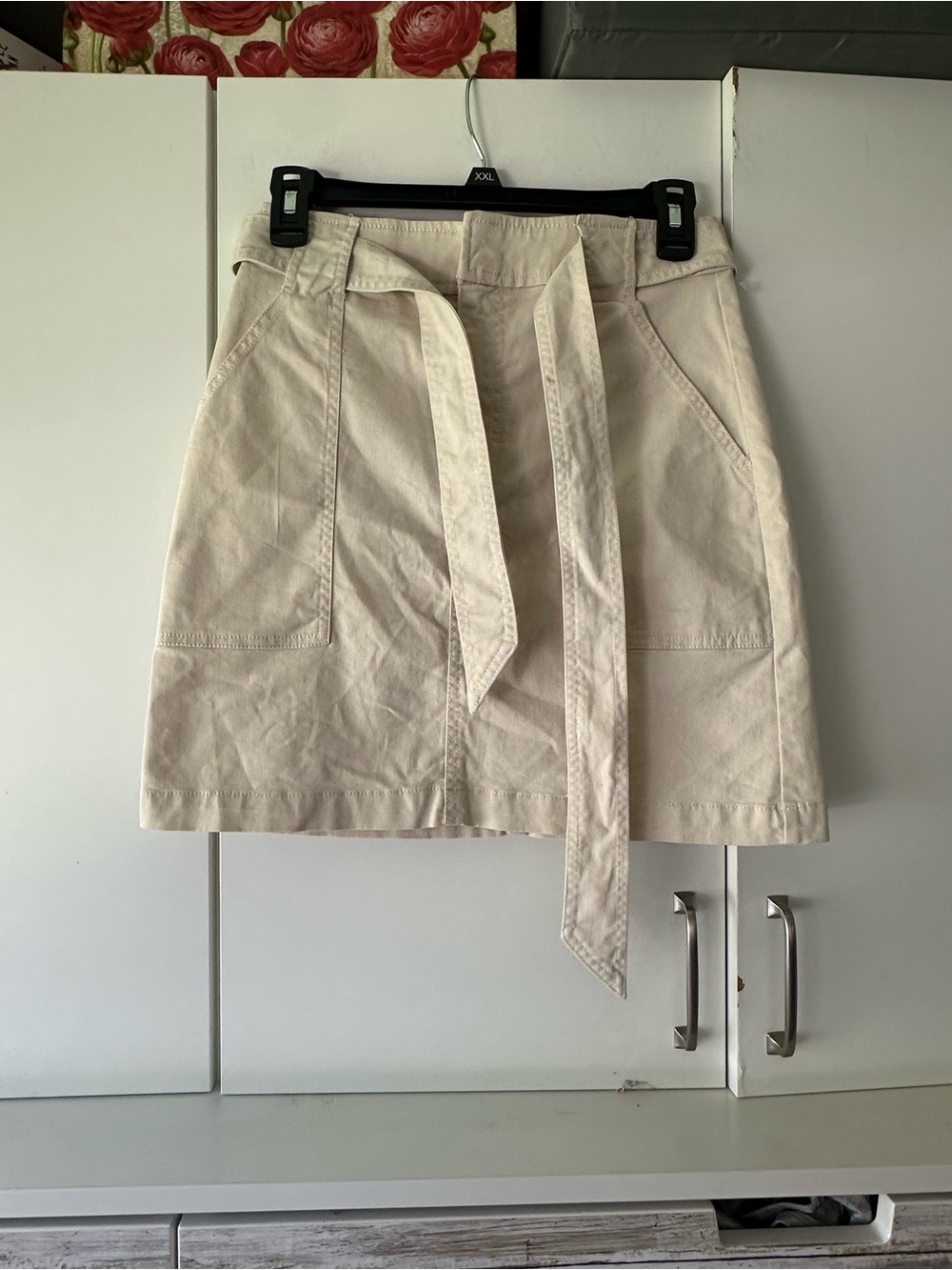 ✨ LOFT Outlet Ivory Cotton Blend Utility Mini Skirt Tie Waist Pockets Size 00P